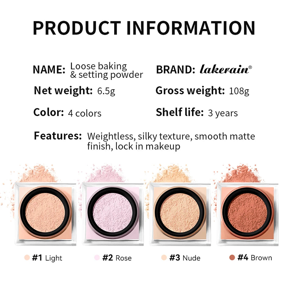 Loose Baking&amp;Setting Powder Long Lasting Oil Control Natural Face Matte Waterproof BrighTening Loose Powder Makeup Cosmetics