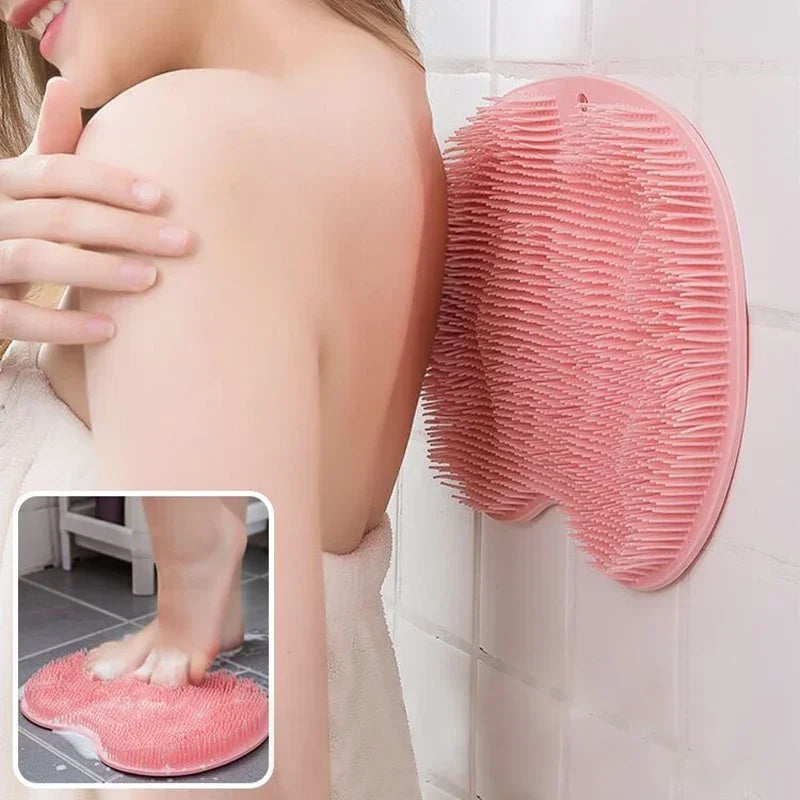 Wash The Foot Brush Body Cleanser Silicone Sponge Bath Massage Mat Shower Back Brush Wall Mounted Foot Wash Mat with Suction Cup
