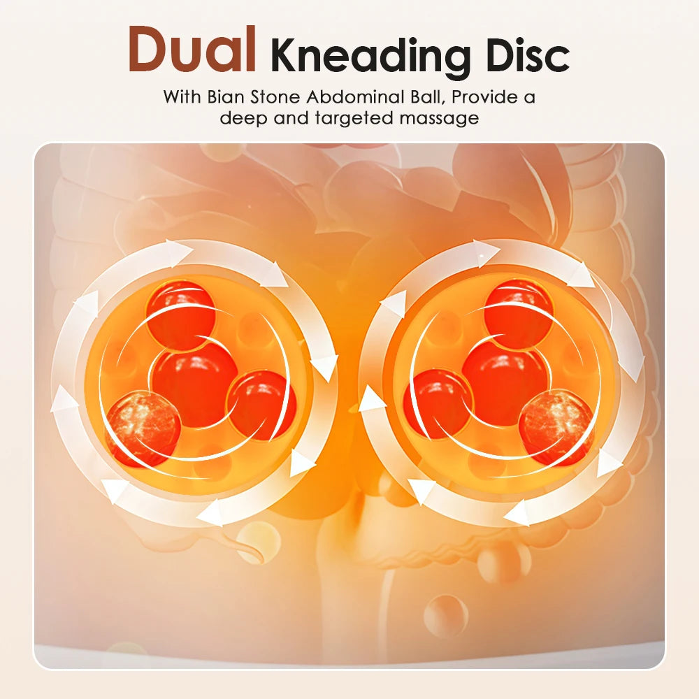 Electric Abdominal Massager Bian Stone Kneading 2-Level Heat Fat Burner 3-Intensity Modes Anti-Cellulite Belly Shaking Remover