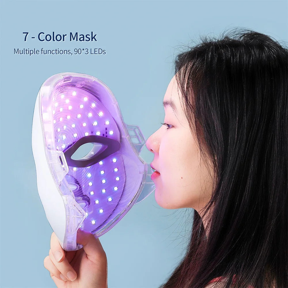 Wireless 7 Colors LED Face Beauty Machine Photon Facial Neck Skin Tighten Rejuvenation Facial Neck Mask