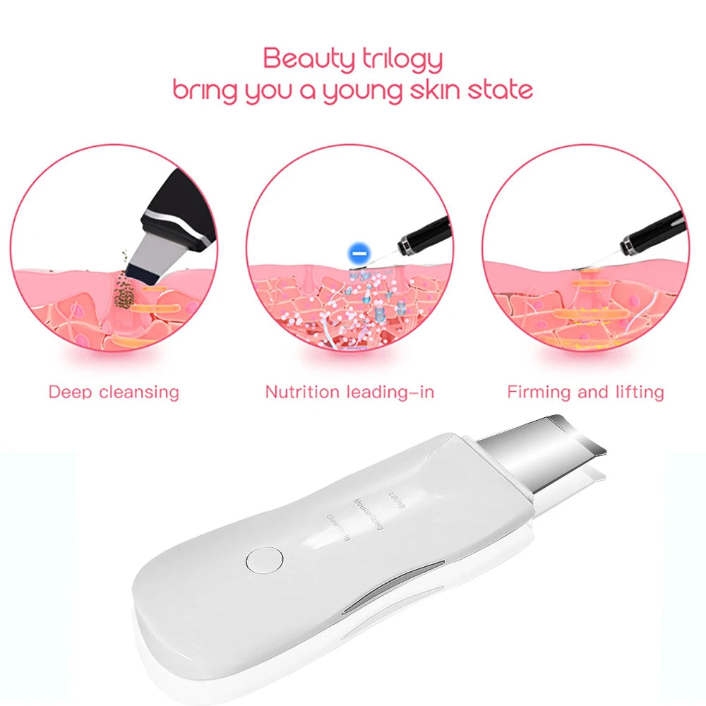 Vibration Face Skin Scrubber Blackhead Remover Facial Pore Cleaner Face Lifting Deep Clean Face Skin Tool Vibration Face Spatula